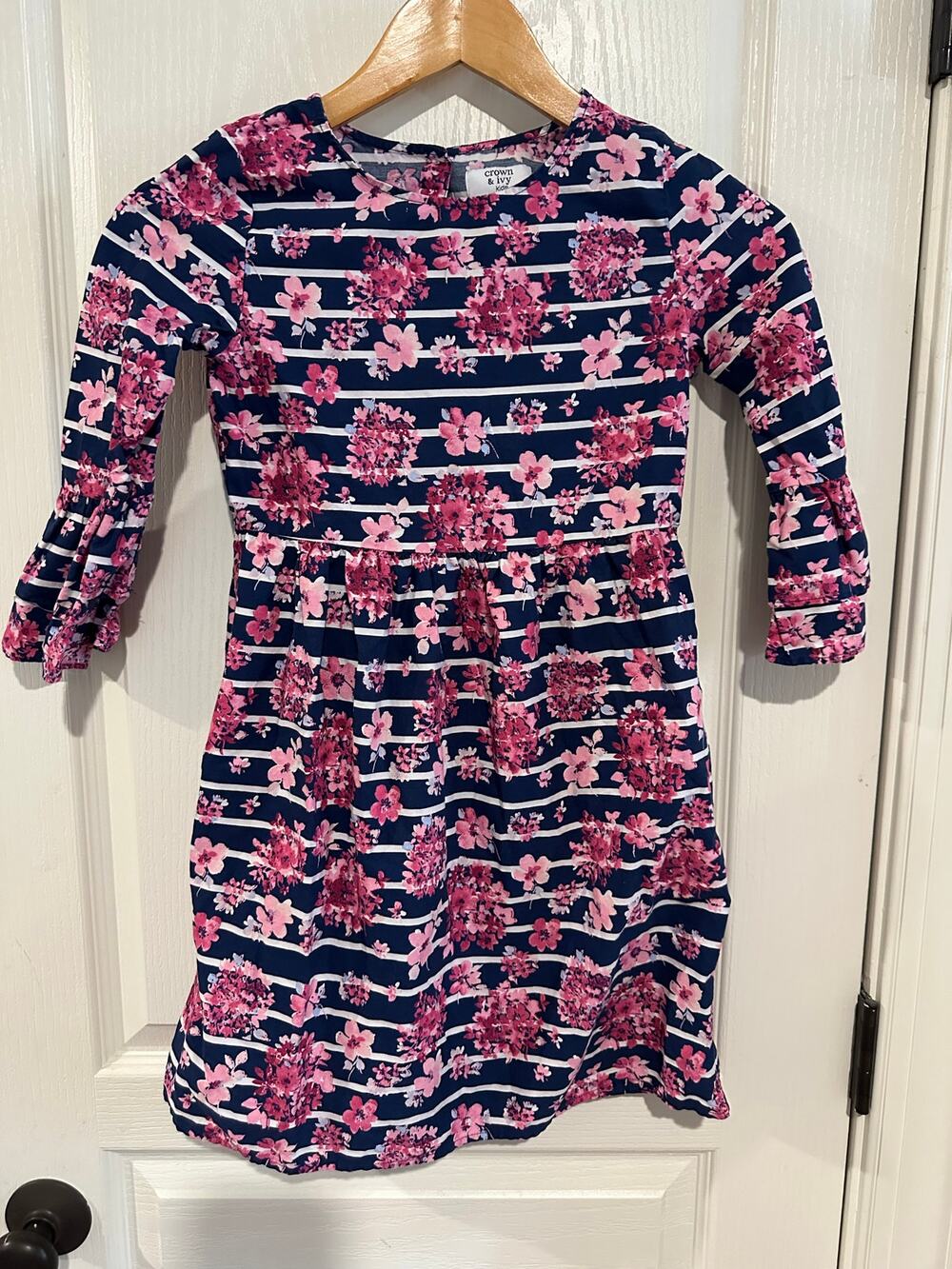 Girls Crown and Ivy kids dress 3/4 sleeve blue floral size 10